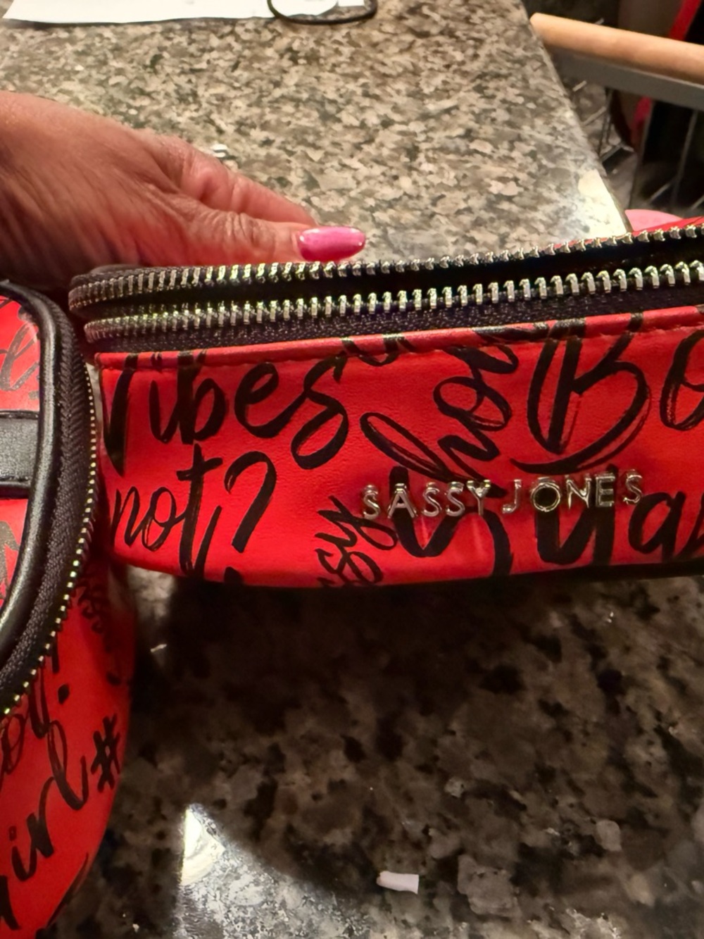 Sassy Jones Red Script Cosmetic Case with Metal Logo - Picture 4 of 11